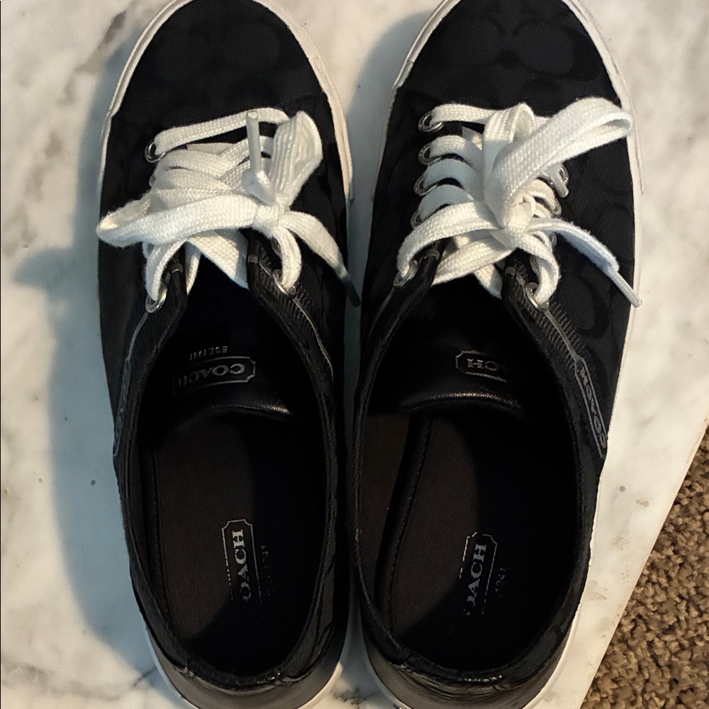 Coach Black Canvas Low-Top Sneakers with White Laces - Picture 5 of 7